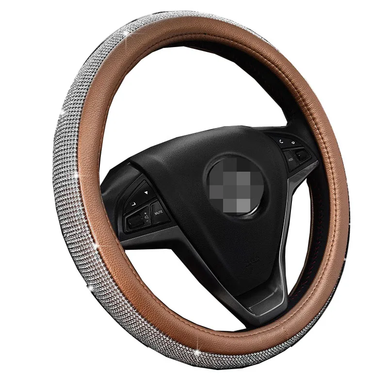 Rhinestone Car Leather Steering Wheel Covers Cap Steering Wheel Crystal Cover Auto Car Interior Accessories For Women Girls 38cm Rhinestone Car Leather Steering Wheel Covers Cap Steering Wheel Crystal Cover Auto Car Interior Accessories For Women Girls 38cm