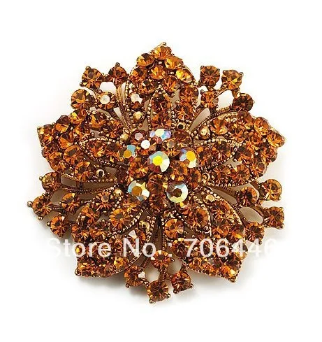

Бронзовым покрытием золото Украшенные стразами со стразами цветок букет с Заколкой, брошь