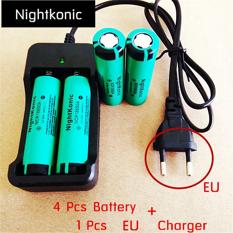 EU 2 slot Charger Оригинальная Nightkonic 1 шт. зарядное устройство с разъемом EU 2/4+ 4 шт./партия 18650 Аккумулятор 3,7 в литий-ионная аккумуляторная батарея N с плоским верхом - Цвет: EU 2 slot Charger