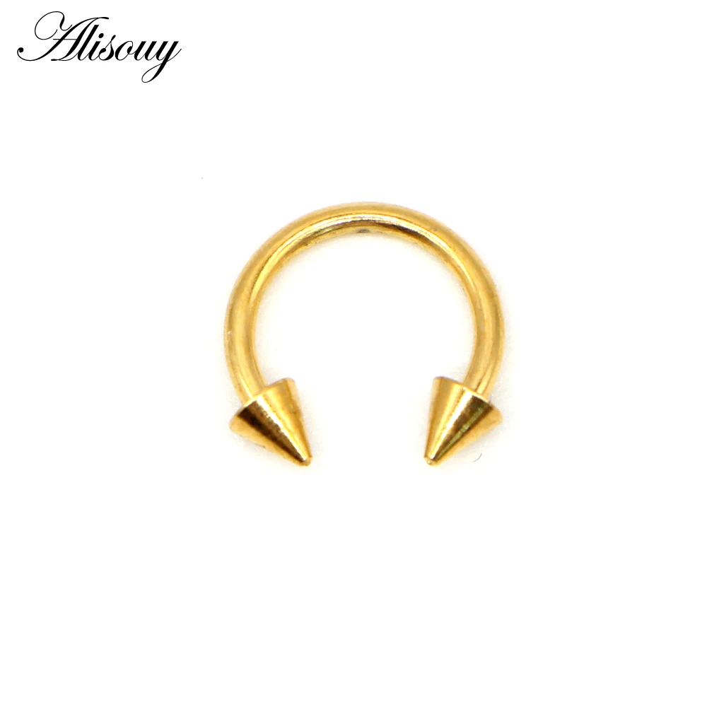 2pc Gold Alisouy 2 шт рок поддельные перегородки медицинские титановые кольцо для пирсинга носа серебряные золотые пирсинг носа ювелирные изделия для женщин девушек - Окраска металла: 2pc Gold