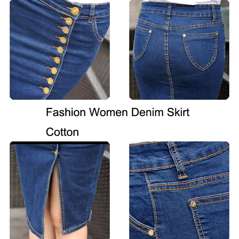 

DTYNZ Jeans Skirt High Waist Women Button Down Pleated Denim Skirts Knee Length Casual Pencil Skirt Summer Sexy Pencil Skirts