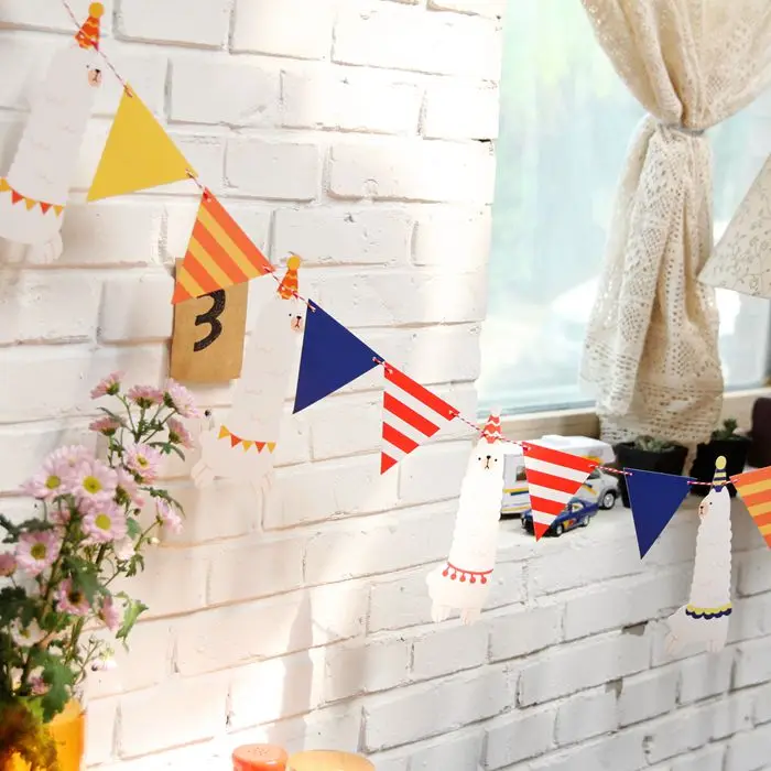 Детский день флаг баннер мультфильм животное Альпака вечерние бумажные баннеры