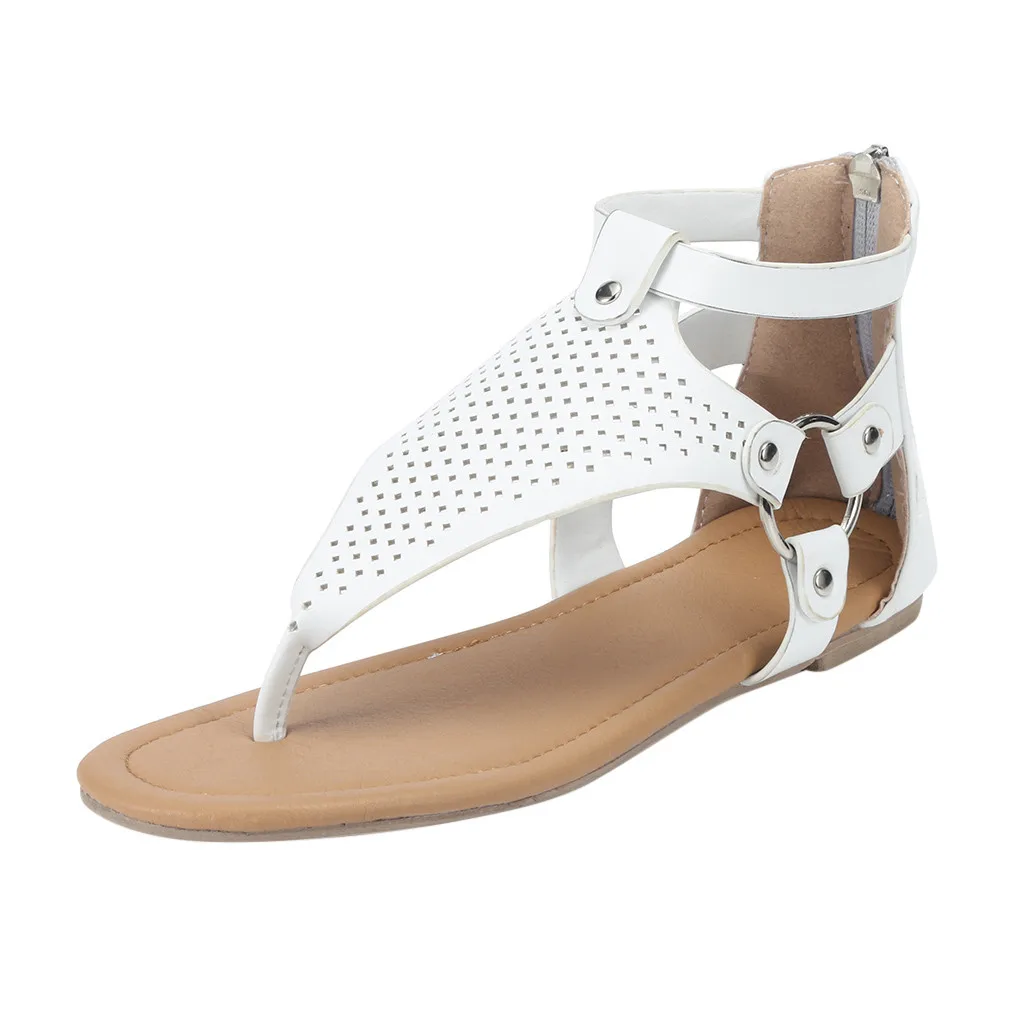 Для женщин Повседневное в римском стиле; открытые босоножки с замком сандалии обувь на плоской подошве модные круглые удобные, однотонного цвета сандалии 7 марта