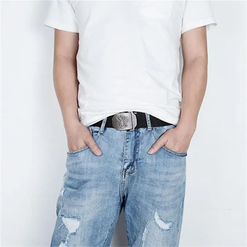 BOKADIAO Men&Women Thick nylon Canvas belt luxury Russian National Emblem Metal buckle jeans Military Army tactical belts|Мужские ремни|