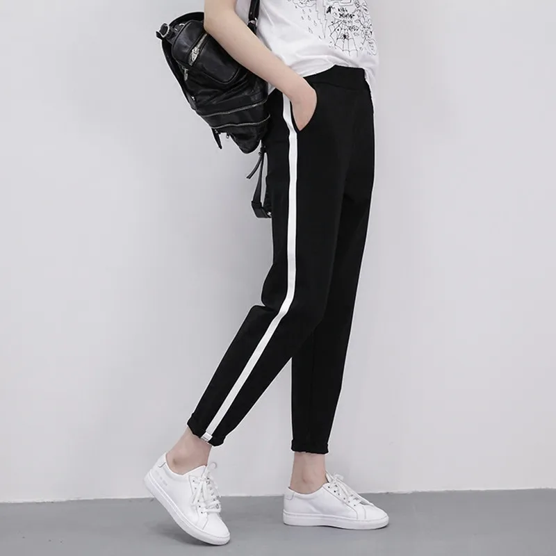 Модные женские туфли Side Striped Дамские шаровары женский черный Повседневное Штаны