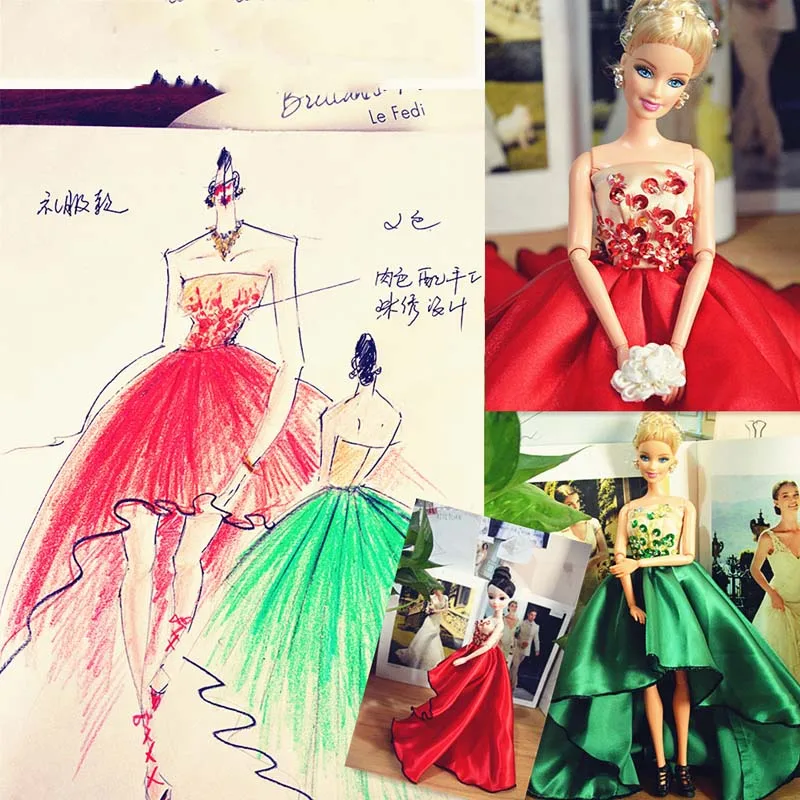 Аксессуары для кукол платья принцессы зеленый/красный цвета роскошное платье