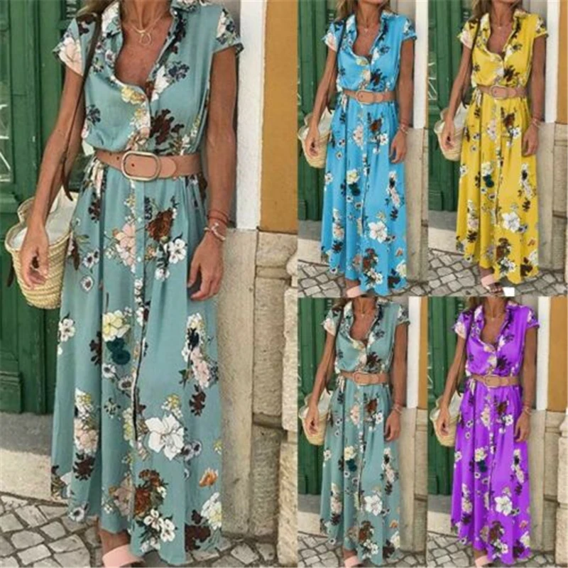 Женское длинное платье с v-образным вырезом и высокой талией летнее пляжное