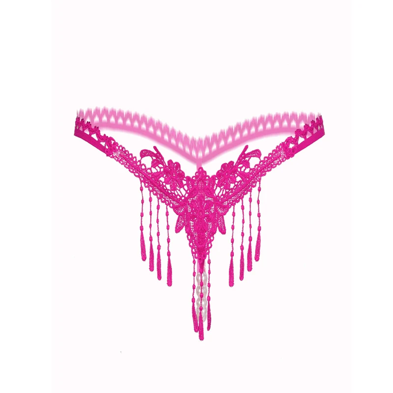 pink Кружевные женские перламутровые стринги с кисточками и стринги женские сексуальные трусики-танга женские Эротические трусики - Цвет: pink