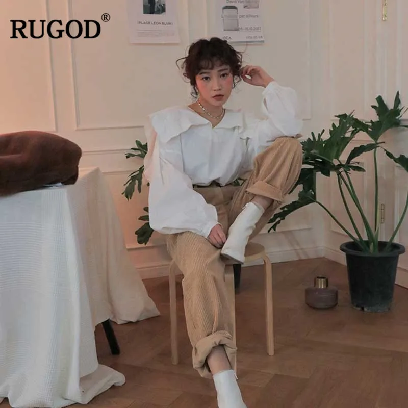 RUGOD элегантная белая блузка женская 2019 Весна новое поступление сладкий большой