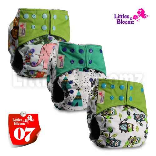 [Littles и Bloomz] 3 шт./компл. бамбуковый уголь моющиеся реальные тканевые карманные подгузники, 3 Подгузники/подгузники и 0 вставка в одном наборе - Цвет: 07