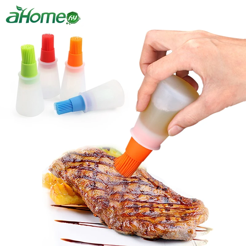 Oil Brush Oil Storage Bottles Silicone Oil Bottle Brush for Barbecue Cooking Baking Pancake BBQ Tools Kitchen Accessories
