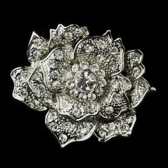

1.5 Inch Vintage Style Rhodium Silver Rhinestone Diamante Bridal Flower Brooch