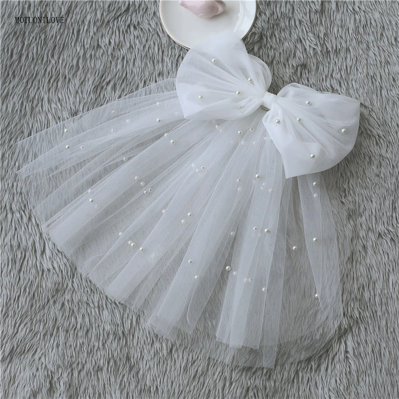 

Little Short Bridal Veils With Detachable Bow With Comb With Clip Tulle Beaded Pearls Shoulder Length Mini Wedding Veil In Stock