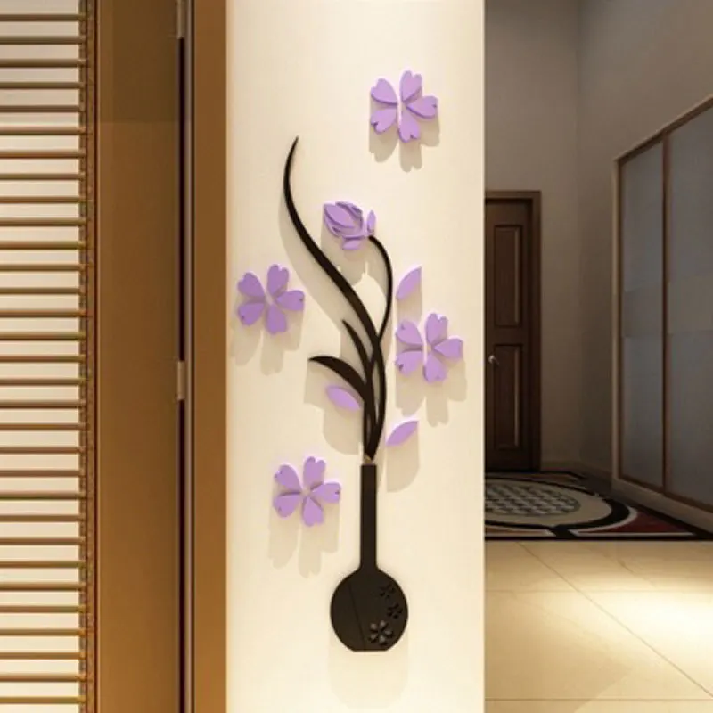 3D акриловый зеркальный настенный стикер для вазы и сливы художественный задник