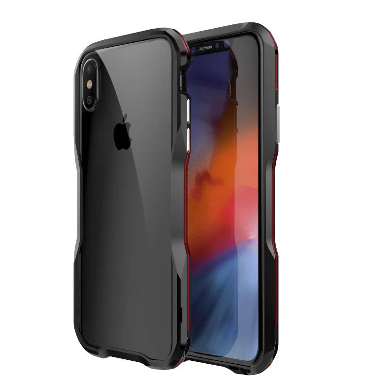 black red Для Iphone X XR XS MAX Luxuy металлический бампер Luphie изогнутые металлические для Iphone 7 8 Plus ультра тонкая алюминиевая рамка - Color: black red