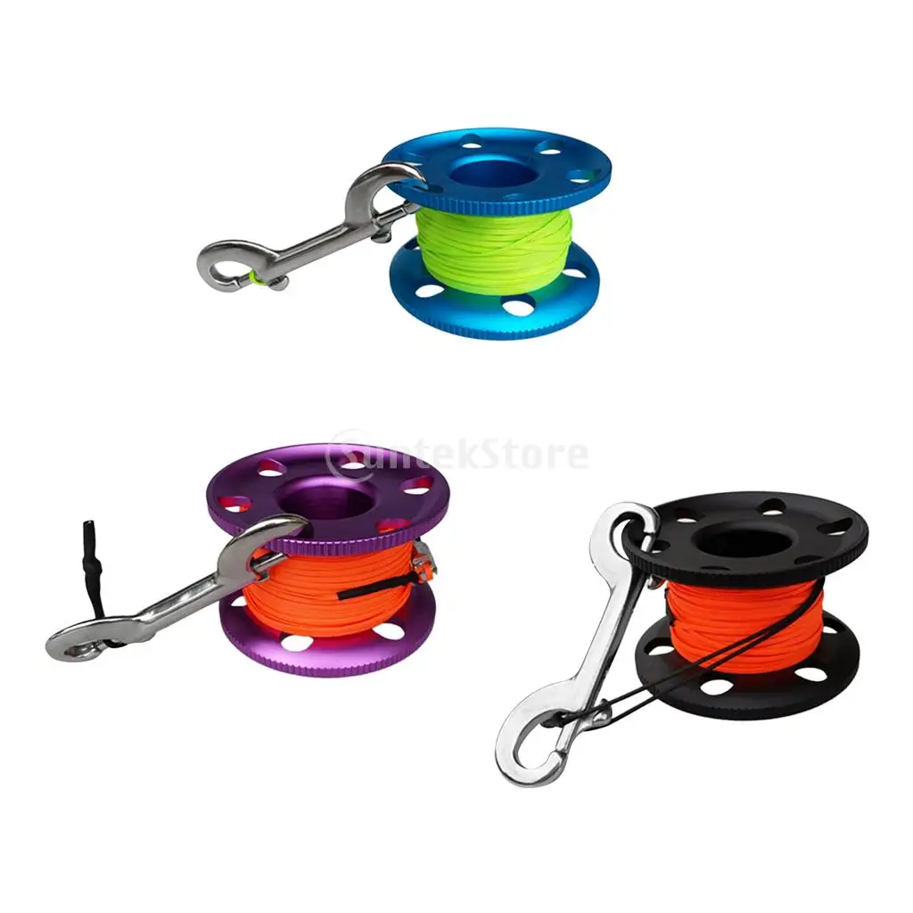 Дайвинг алюминиевый Finger Spool Катушка 20 Вт, 30 Вт, 50 м линия с Нержавеющая сталь оснастки зажим болта цвет: черный, синий фиолетовый