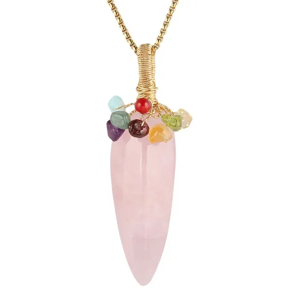 Rose Quartz SUNYIK провод хэндмейд обернутый натуральный кристалл граненый камень ТОЧКА исцеления кулон, с рейки драгоценные камни ювелирные изделия - Окраска металла: Rose Quartz