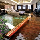 Пользовательские фото обои в китайском стиле парк деревянный мост пол фрески гостиная спальня ванная комната ПВХ водостойкая напольная наклейка 3 D