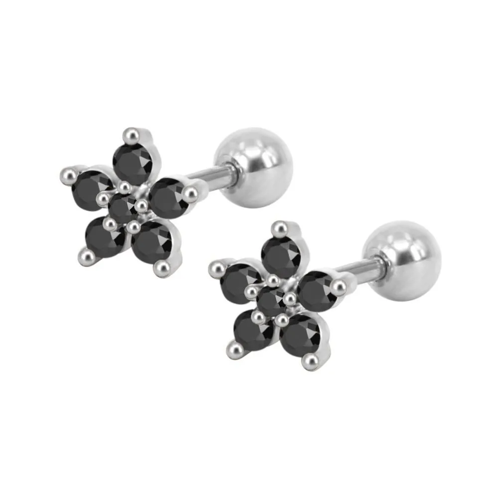 Silver black ЦИРКОНИЕВЫЕ серьги-гвоздики в форме цветка хряща, пирсинг, модные ювелирные изделия, сексуальные серьги для девушек, не вызывают аллергию - Окраска металла: Silver black