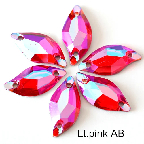 lt pink ab Большая распродажа! 9x20 мм 50 шт полимерные Стразы в форме листа, пришивные стразы с плоской задней стороной, Стразы для шитья, 2 отверстия для одежды B0699 - Цвет: lt pink ab