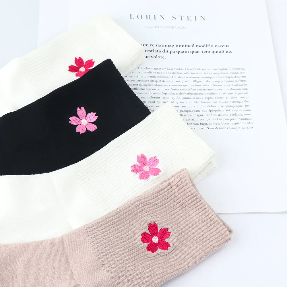 Милые хлопковые носки с вышитым цветком вишни модные красивые розовые цветочные