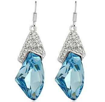 JS E090 серьги капли из камня золотистого и серебристого цвета небесно голубого