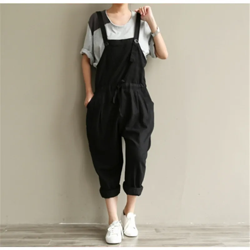 Casual Black Women Linen Rompers Vintage Loose Female Harem Pants New Summer&ampSpring Slim Lady Full Length Clothing | Женская одежда