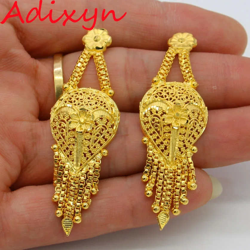 Adixyn большой размер ожерелье и серьги золотистого цвета Bling Висячие Набор украшений для женщин Дубай/Арабский Свадьба/Вечерние подарки N12283
