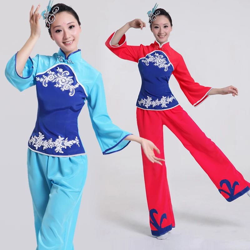 

Top+pants+headwear Women Chinese Yangko Dance Costume Female Chinese New Year Red Dance Clothing National Stage Dancer Wear 89