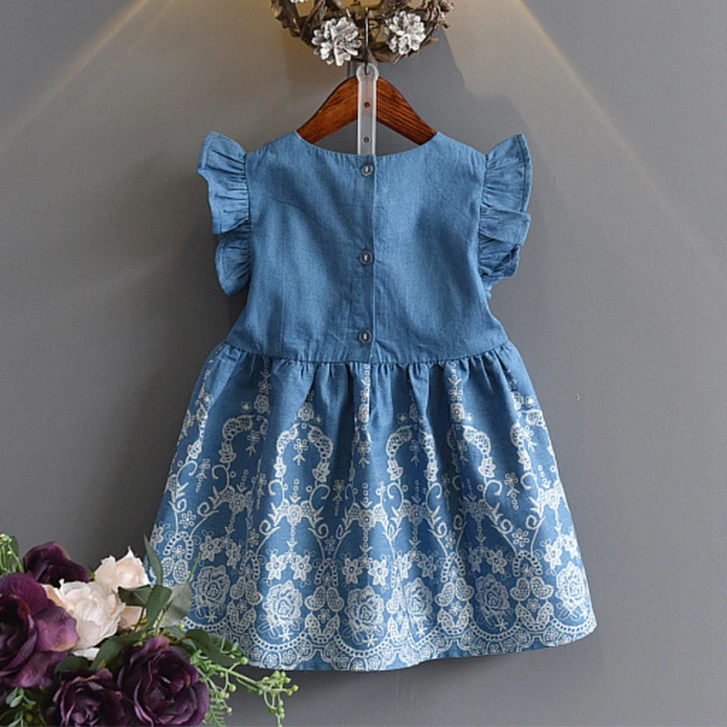 baby girl dress 2019 summer princess toddler dresses spring sleeveless denim a line floral 3 4 5 6 7 years | Детская одежда и