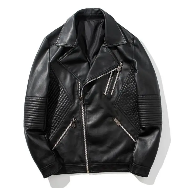 HOT Men's Fashion zipper leather jacket locomotive large lapel Coat 2018 Autumn new tide men motorcycle clothes | Мужская одежда