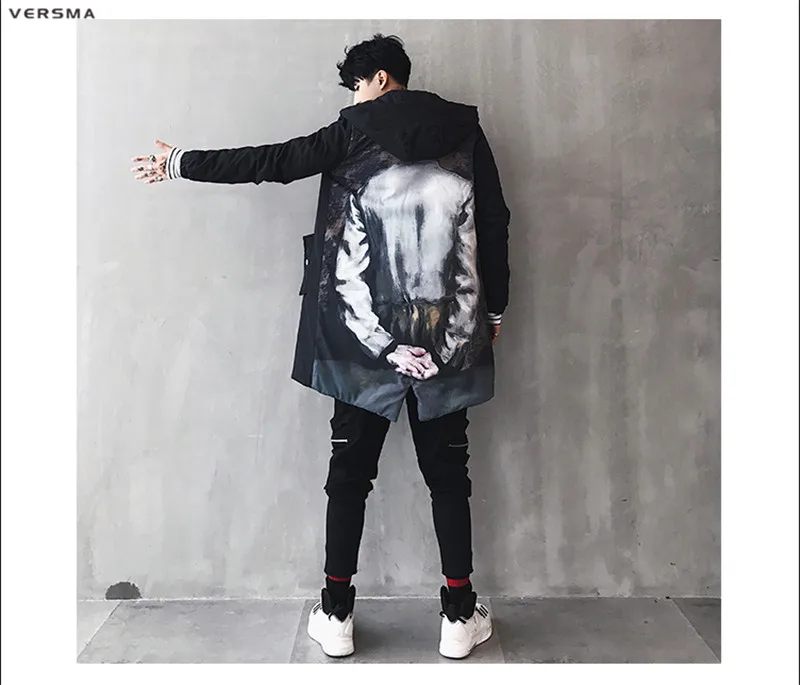 VERSMA Корейская харуджку Ulzzang куртка-бомбер с принтом граффити s пальто Мужская хип-хоп длинная куртка-бомбер мужская ветровка