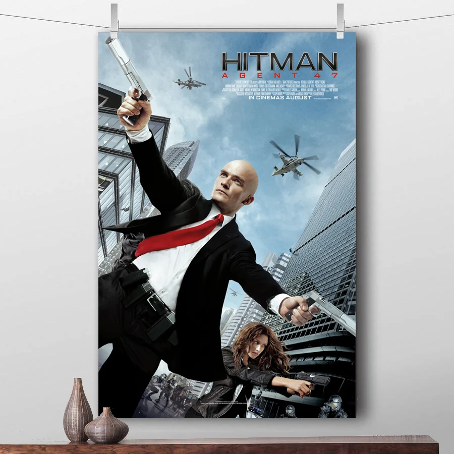 Картины из тикового дерева висячие свитки Hitman: агент 47 кинопостер на холсте
