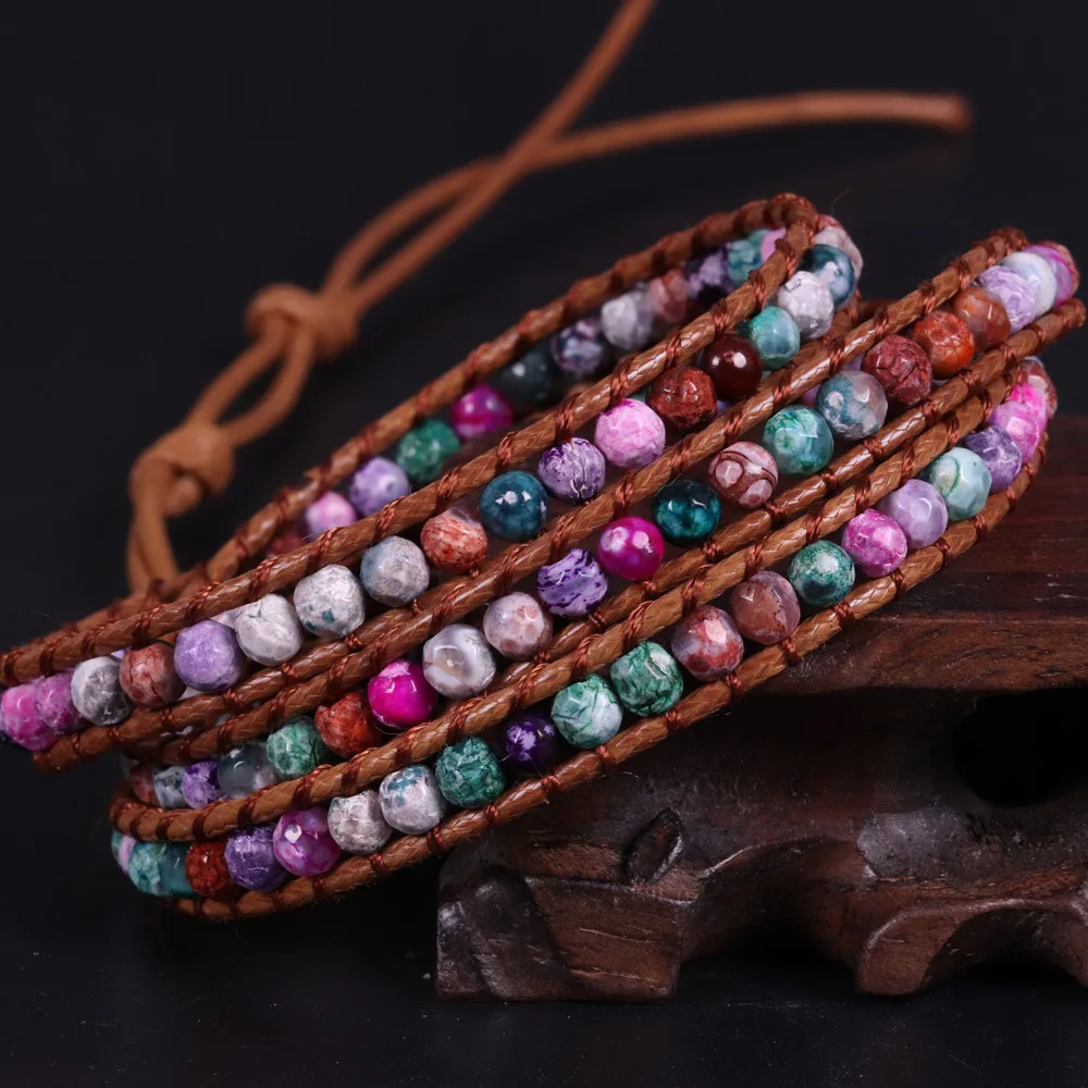 Кожаный браслет ювелирные изделия ручной работы много цветов натуральный камень