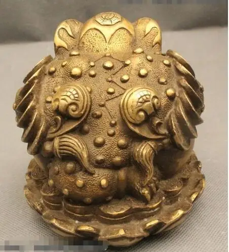 YM 306 5&quot Chinese Folk Feng Shui Wealth Brass Golden Toad Spittor Coin Yuan Bao Statue | Дом и сад