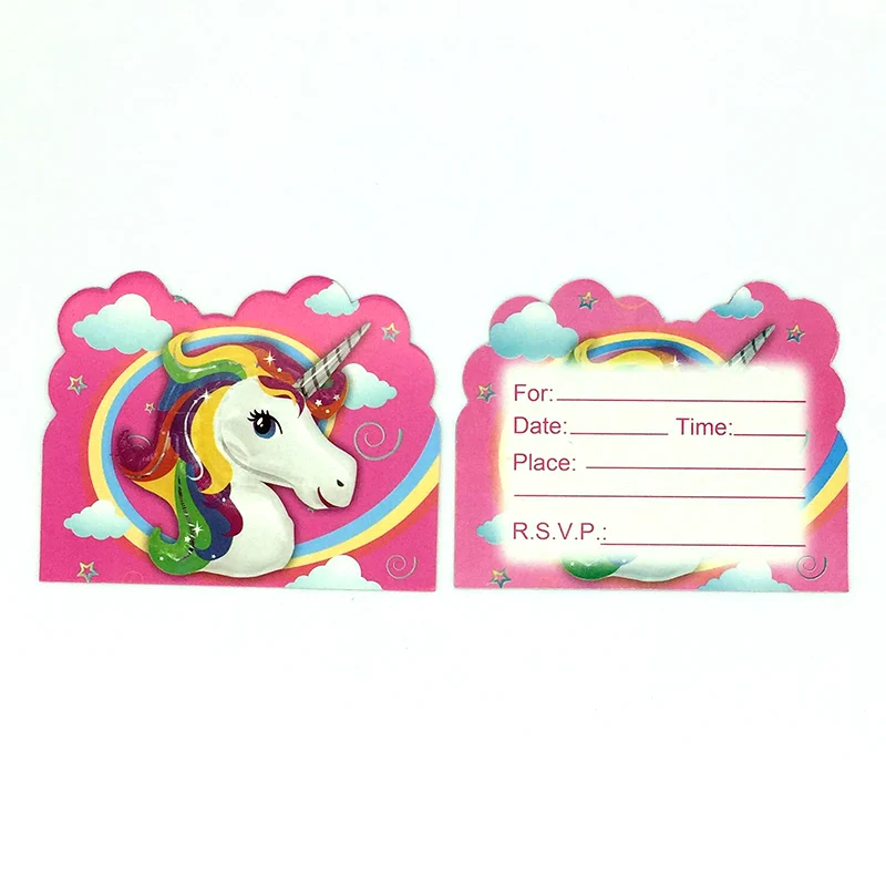 10pcs Cartoon Unicorn Theme Happy birthday Party Decoration Invitation Card For Kids Boys favors | Дом и сад