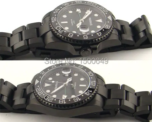 Чехол Parnis E964 керамическая рамка 40 мм черный циферблат стиль GMT PVD часы с