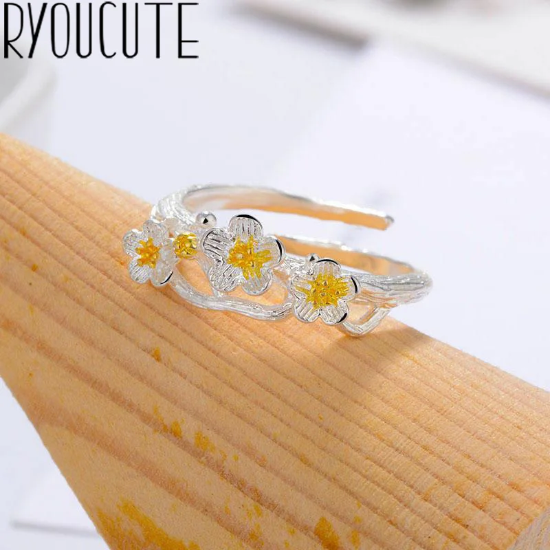 Богемное серебряное кольцо с цветком сливы для женщин Bijoux подарок женский