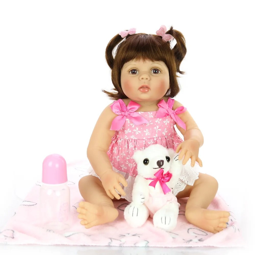 

DollMai 55CM newborn bebe doll reborn baby girl doll in tan skin corpo silicone inteiro Bath toy lol dolls Xmas Gfit