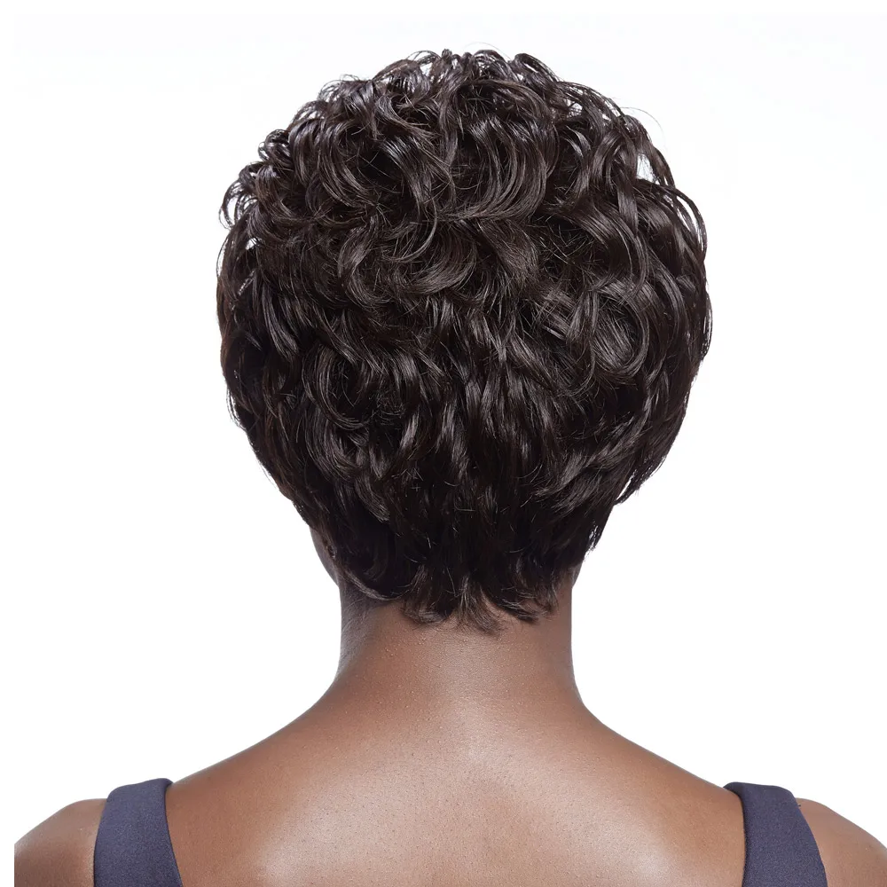 Гладкий 100% человеческие волосы парики с челкой Remy волнистые для черных женщин