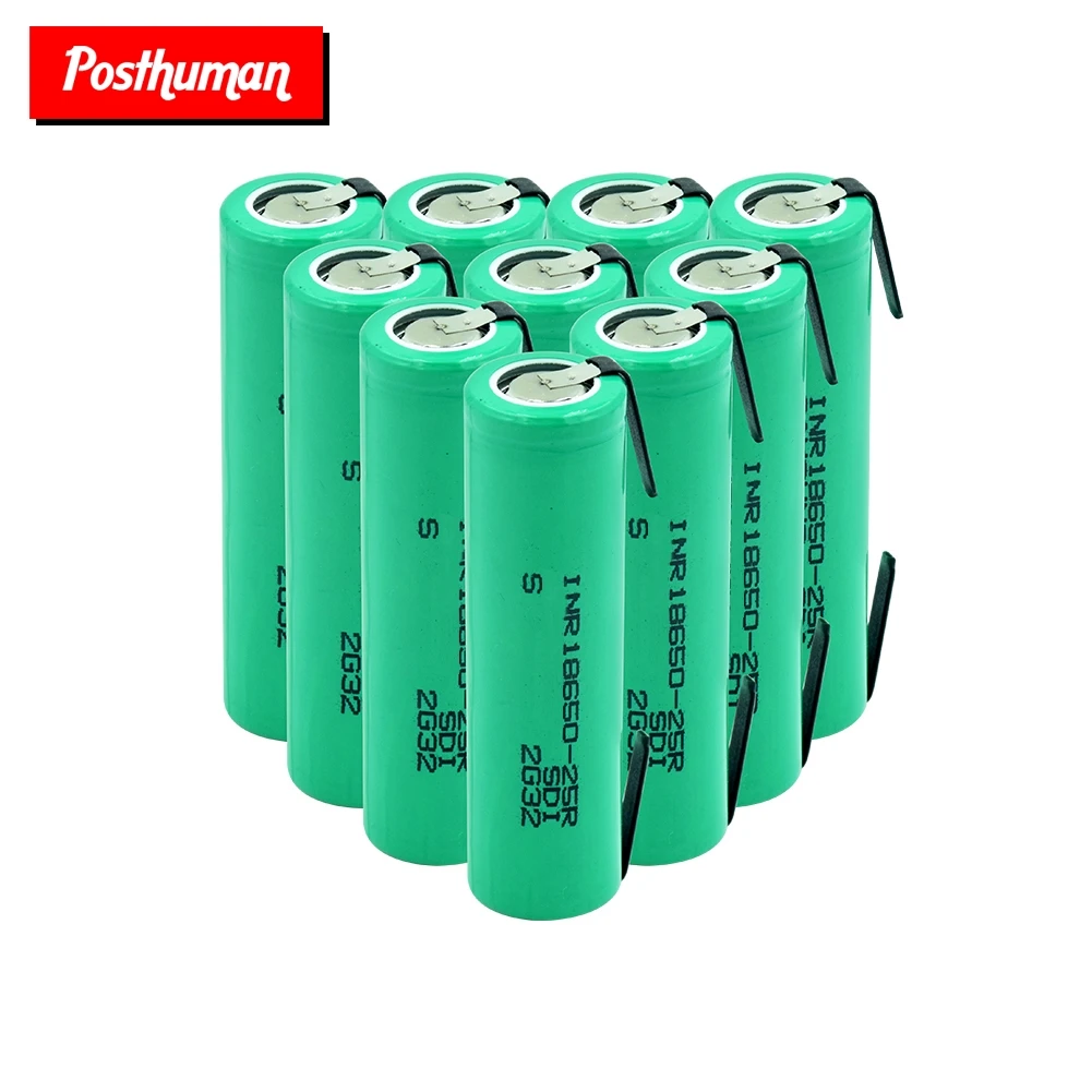Высокая дренажная 20А INR 18650-25R батарея 3,7 V 2500mAh перезаряжаемая с полосками припаянные батареи для высокого тока+ DIY никель
