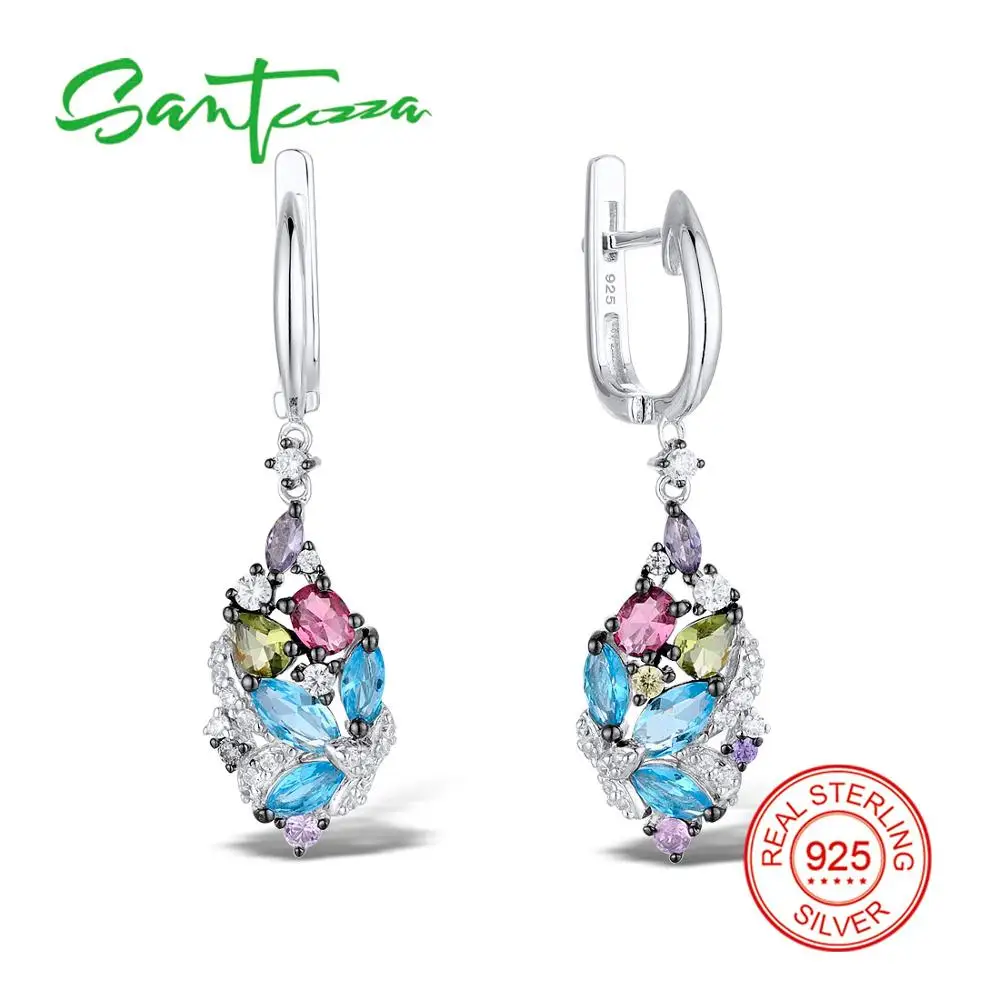 Женские серебряные серьги SANTUZZA длинные висячие из 925 пробы серебра с камнем