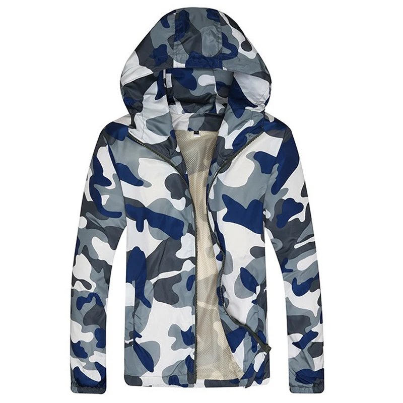 Камуфляжная мужская куртка с капюшоном тонкая ветровка на молнии Солнцезащитная