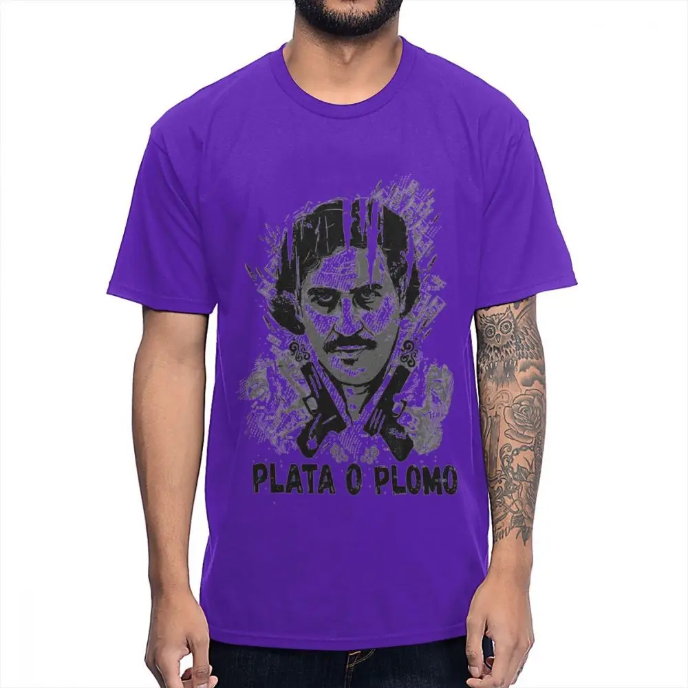 Новое поступление для человека, наркос плата о Plomo Пабло, футболка Escobar, здоровый хлопок, рисунок la Camiseta, S-6XL, большие размеры - Цвет: Фиолетовый