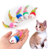 3pcslot colorful mouse feather tail pets cat toys cute soft fleece false mice funny playing kitten cats interactive toy supplie