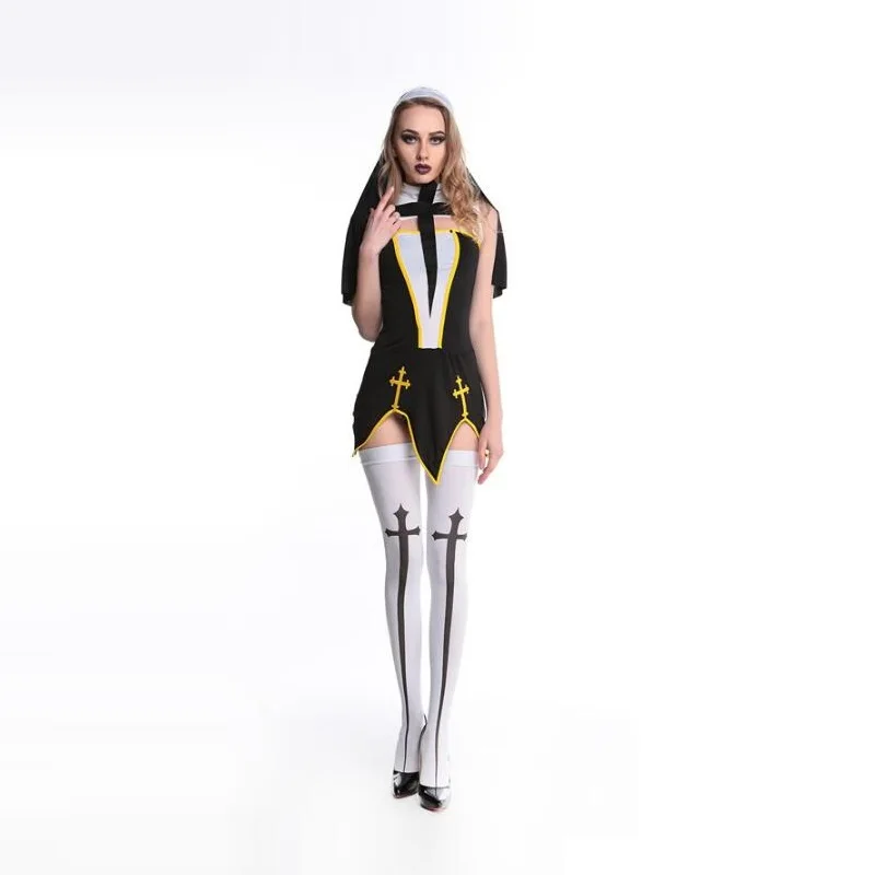 Новый дизайн костюм для косплея на Хеллоуин белый Нун модное мини-платье одежда