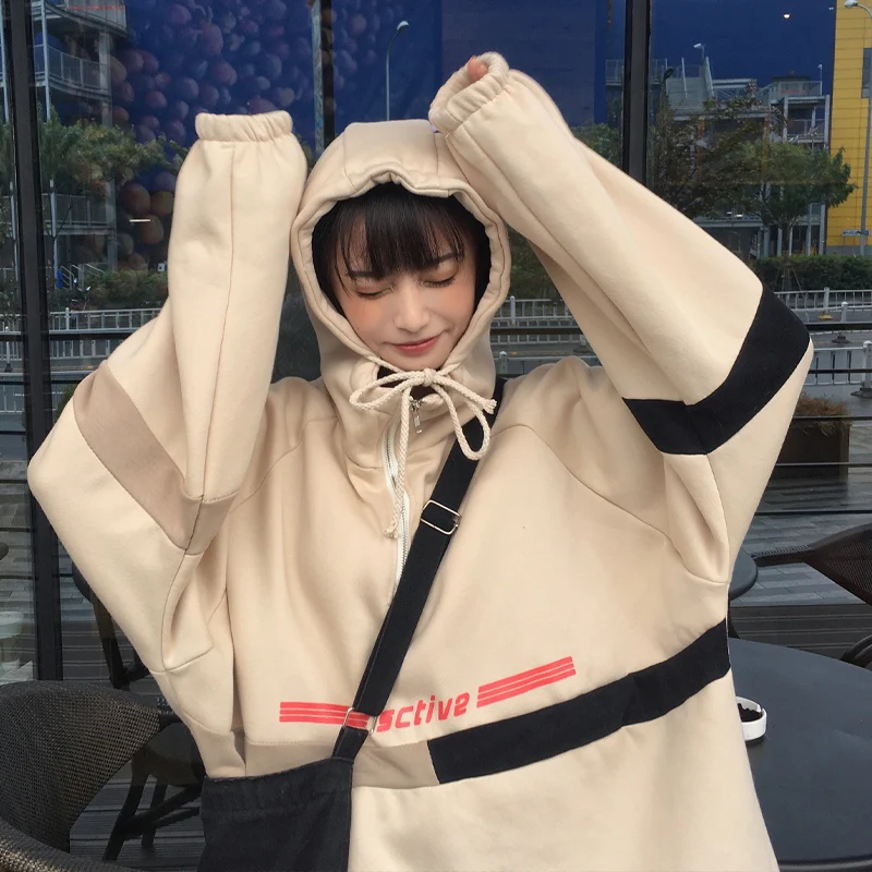 Новинка зимы, Корейская Ulzzang, модная свободная толстовка с капюшоном и надписью ins, веселые топы, Harajuku, Повседневная Женская толстовка