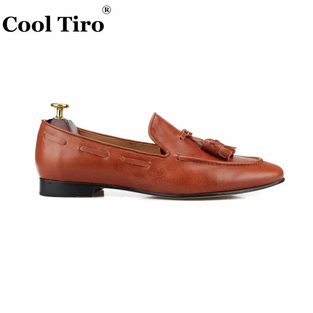 COOL TIRO Tassels Loafers Men Moccasins Slippers Wedding Men's Dress Shoes Business Flats Casual Genuine Leather Brown | Обувь