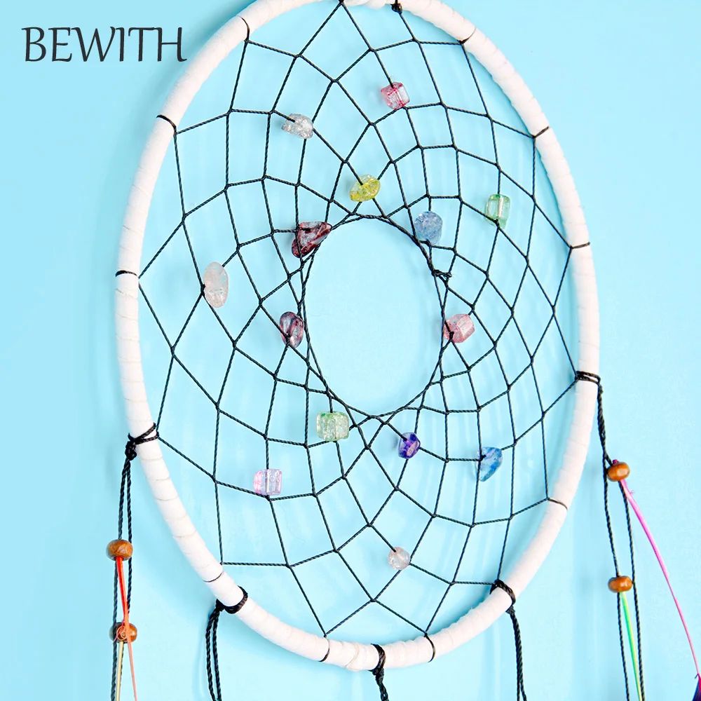 BEWITH переливающиеся Dreamcatchers с натуральным камнем и перьями колокольчики ветра