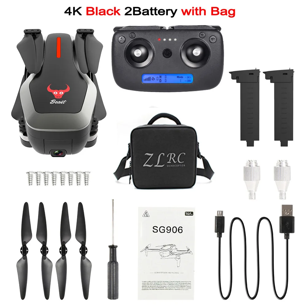 4K 2BAT Bag B SG906 Mini Дрон GPS 5G WI-FI FPV Радиоуправляемый Дрон 4 K бесщеточный селфи Дроны с камерой HD Радиоуправляемый квадрокоптер складной Дрон VS зрительно XS809HW - Цвет: 4K 2BAT Bag B
